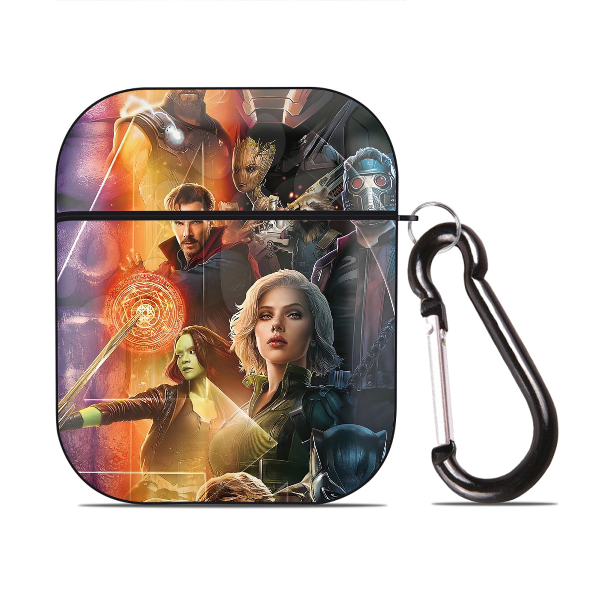 （画像用） アベンジャーズ The Avengers AirPods 第2世代保護ケース ハードシェル ブラック 耐衝撃・防指紋・カラビナ付き