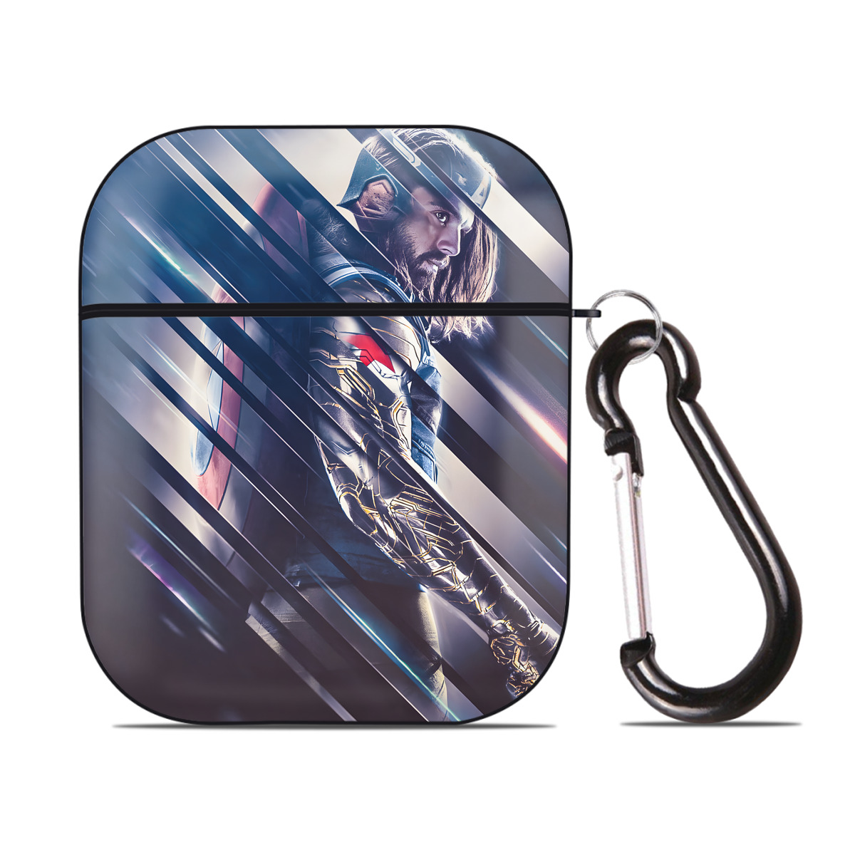 （画像用） アベンジャーズ The Avengers AirPods 第2世代保護ケース ハードシェル ブラック 耐衝撃・防指紋・カラビナ付き