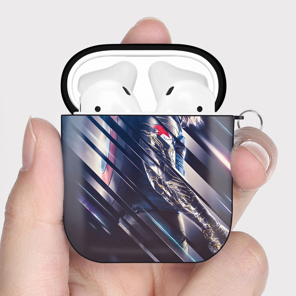 （画像用） アベンジャーズ The Avengers AirPods 第2世代保護ケース ハードシェル ブラック 耐衝撃・防指紋・カラビナ付き