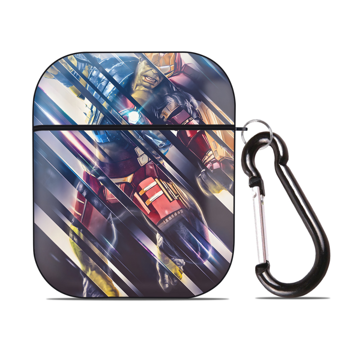 （画像用） アベンジャーズ The Avengers AirPods 第2世代保護ケース ハードシェル ブラック 耐衝撃・防指紋・カラビナ付き