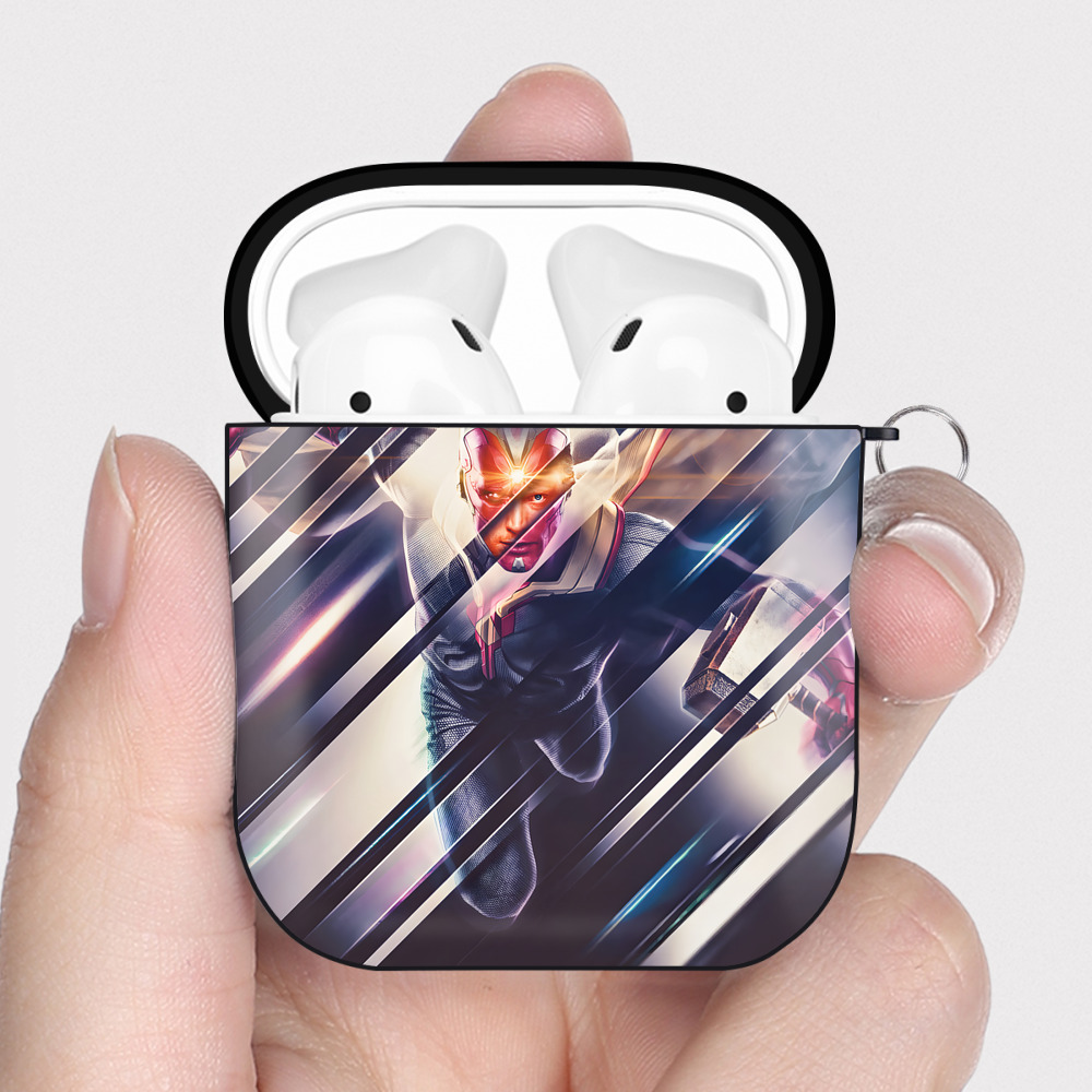 （画像用） アベンジャーズ The Avengers AirPods 第2世代保護ケース ハードシェル ブラック 耐衝撃・防指紋・カラビナ付き