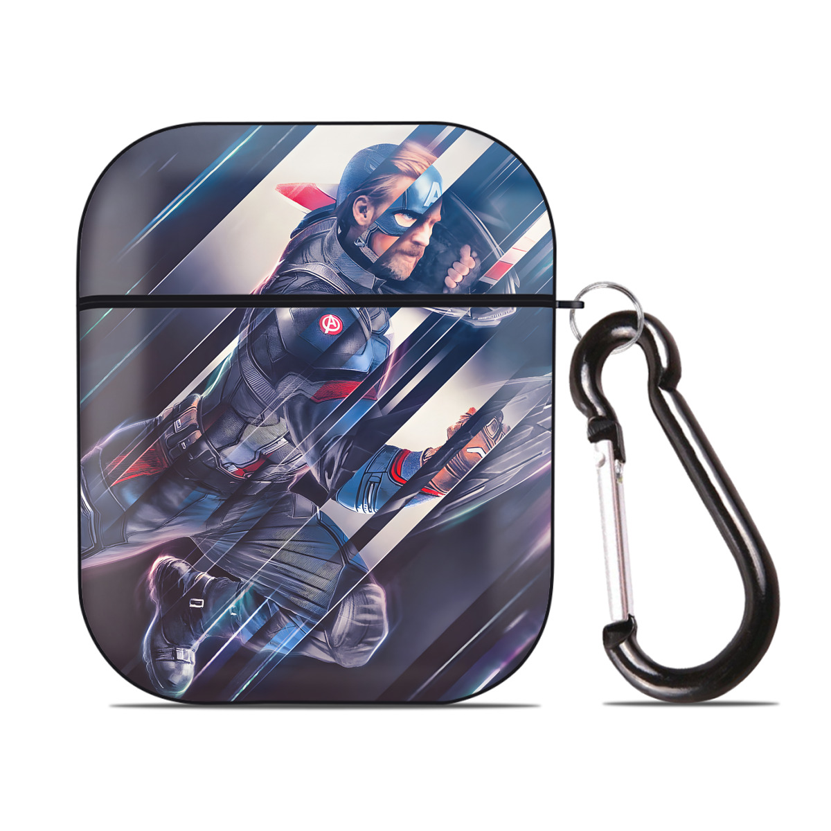 （画像用） アベンジャーズ The Avengers AirPods 第2世代保護ケース ハードシェル ブラック 耐衝撃・防指紋・カラビナ付き