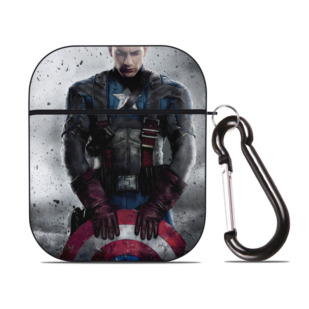 （画像用） アベンジャーズ The Avengers AirPods 第2世代保護ケース ハードシェル ブラック 耐衝撃・防指紋・カラビナ付き
