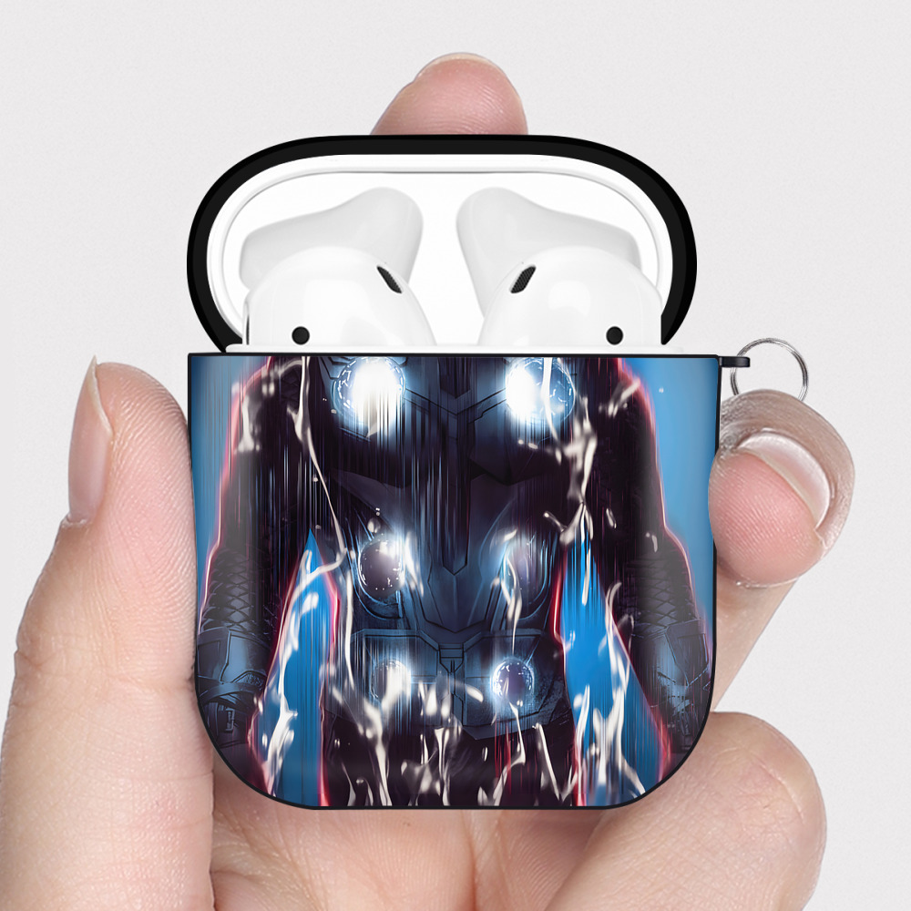 （画像用） アベンジャーズ The Avengers AirPods 第2世代保護ケース ハードシェル ブラック 耐衝撃・防指紋・カラビナ付き