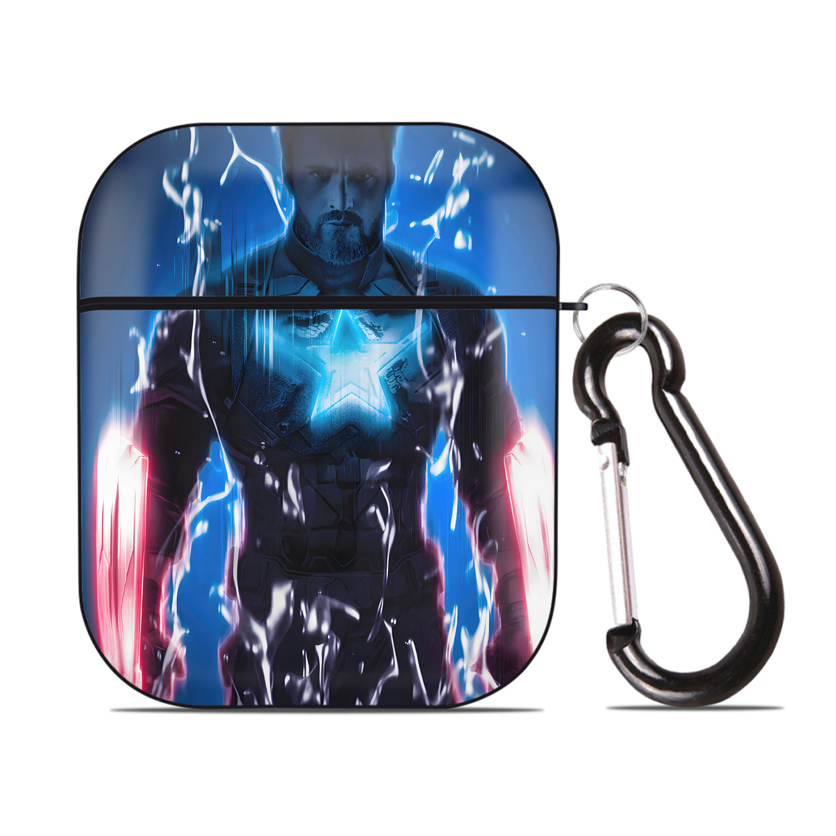 （画像用） アベンジャーズ The Avengers AirPods 第2世代保護ケース ハードシェル ブラック 耐衝撃・防指紋・カラビナ付き