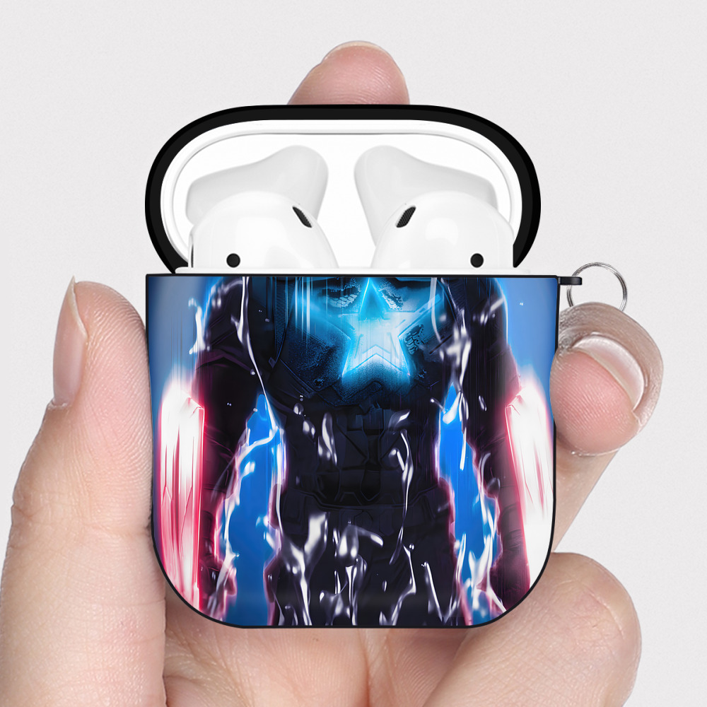 （画像用） アベンジャーズ The Avengers AirPods 第2世代保護ケース ハードシェル ブラック 耐衝撃・防指紋・カラビナ付き
