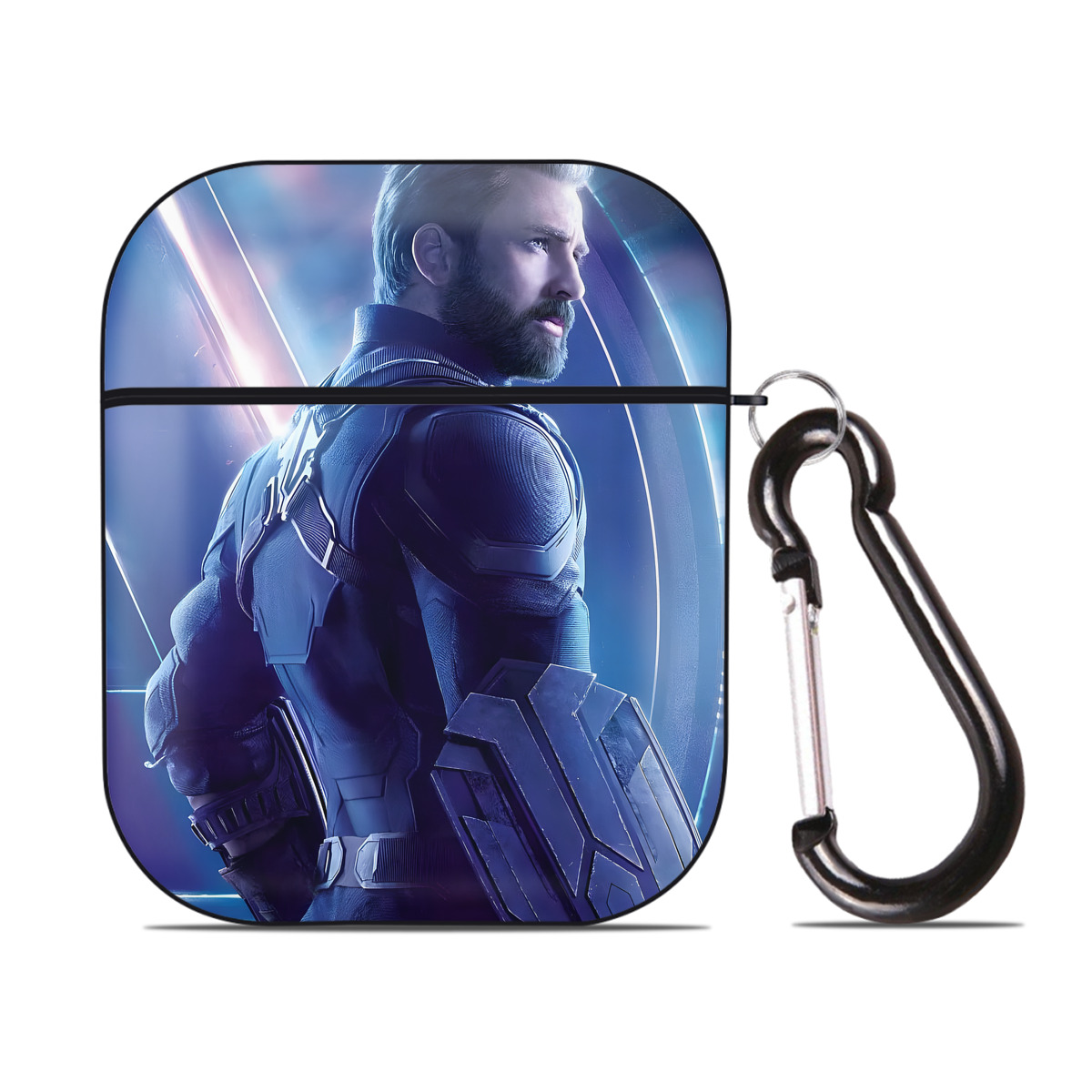 （画像用） アベンジャーズ The Avengers AirPods 第2世代保護ケース ハードシェル ブラック 耐衝撃・防指紋・カラビナ付き