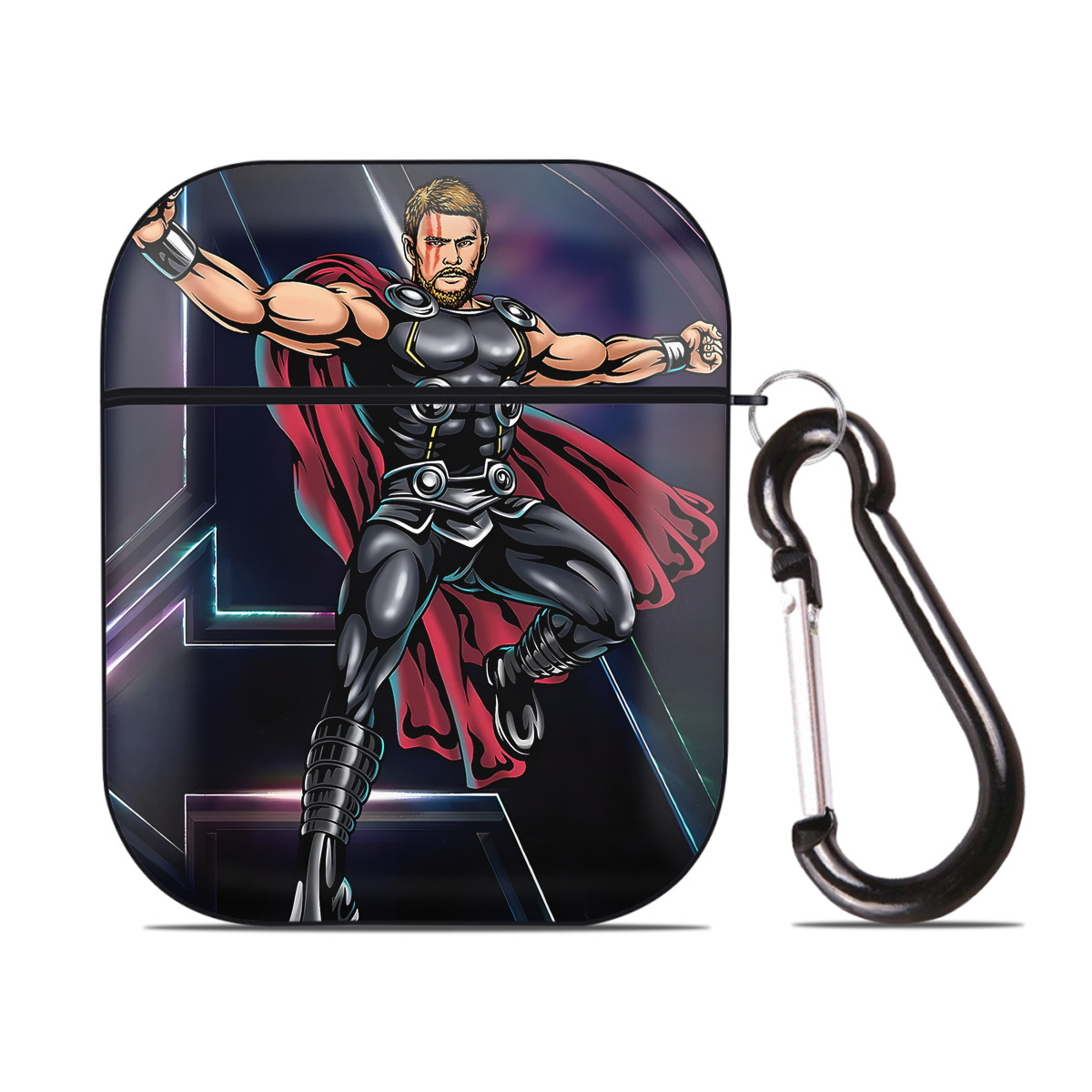 （画像用） アベンジャーズ The Avengers AirPods 第2世代保護ケース ハードシェル ブラック 耐衝撃・防指紋・カラビナ付き