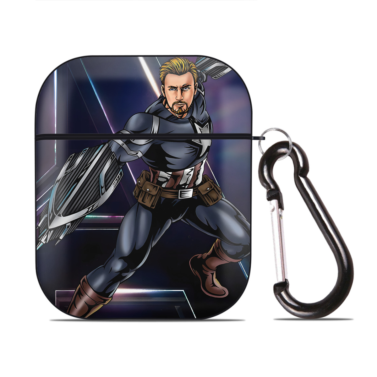（画像用） アベンジャーズ The Avengers AirPods 第2世代保護ケース ハードシェル ブラック 耐衝撃・防指紋・カラビナ付き