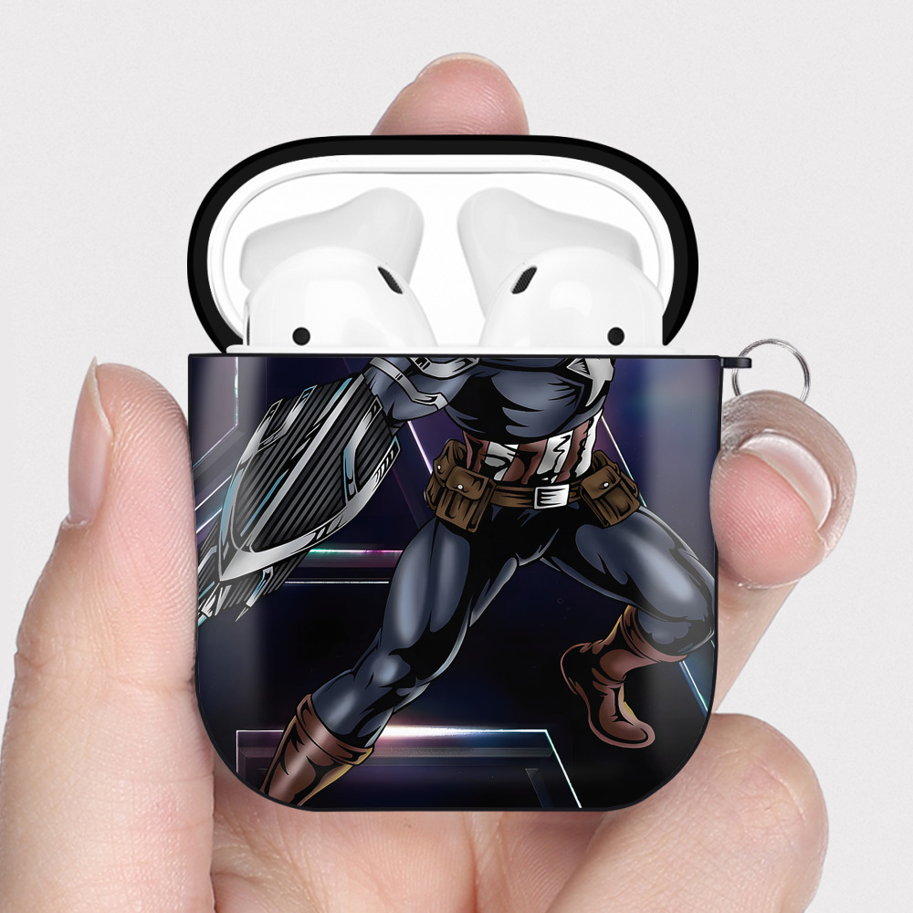 （画像用） アベンジャーズ The Avengers AirPods 第2世代保護ケース ハードシェル ブラック 耐衝撃・防指紋・カラビナ付き