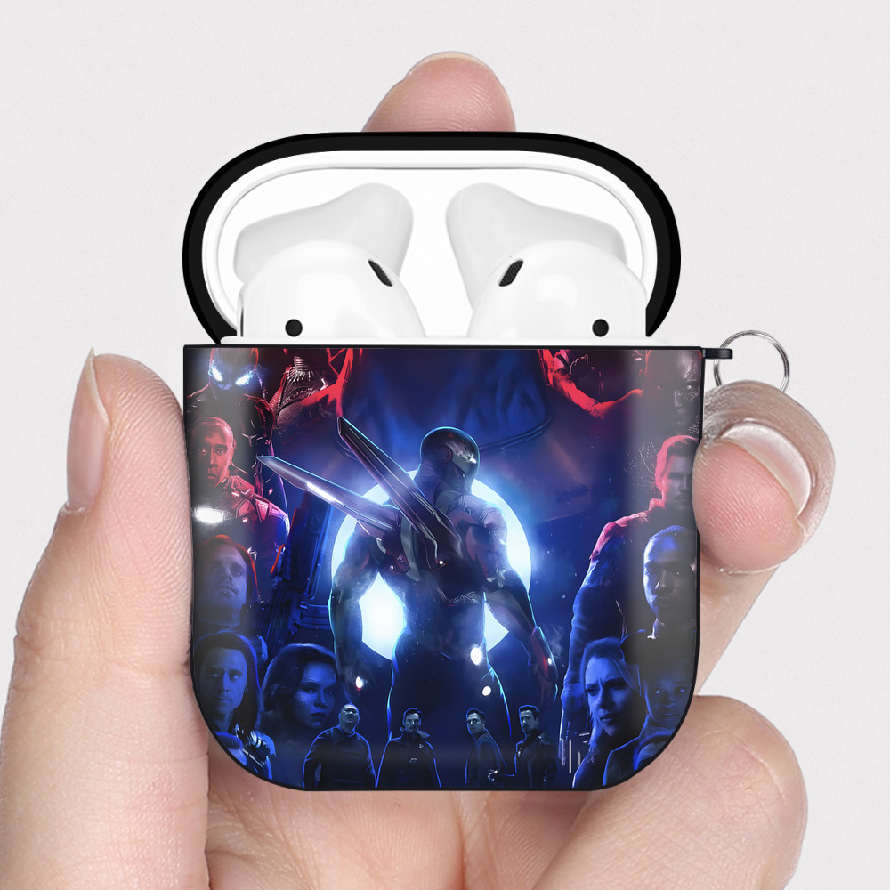 （画像用） アベンジャーズ The Avengers AirPods 第2世代保護ケース ハードシェル ブラック 耐衝撃・防指紋・カラビナ付き