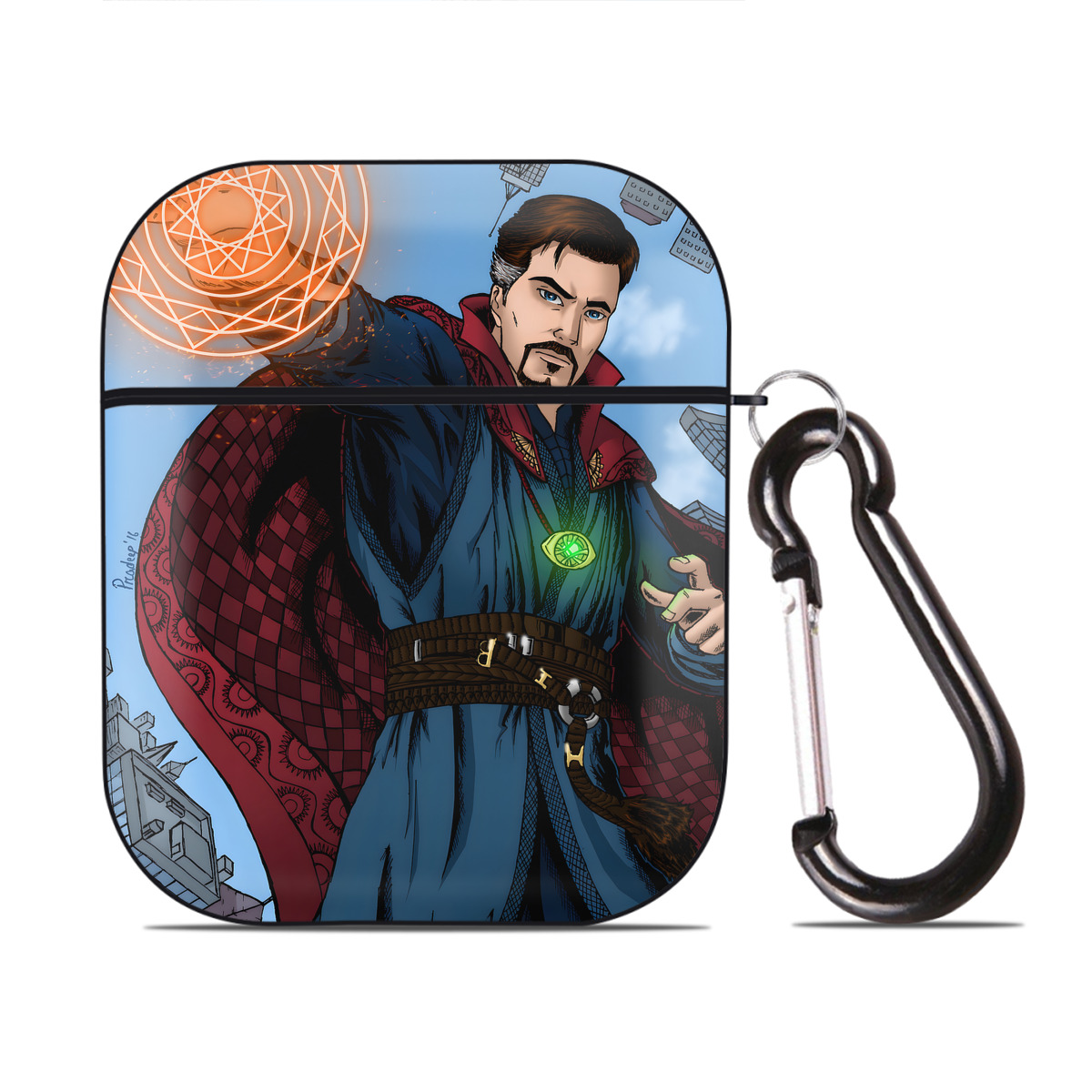 （画像用） アベンジャーズ The Avengers AirPods 第2世代保護ケース ハードシェル ブラック 耐衝撃・防指紋・カラビナ付き