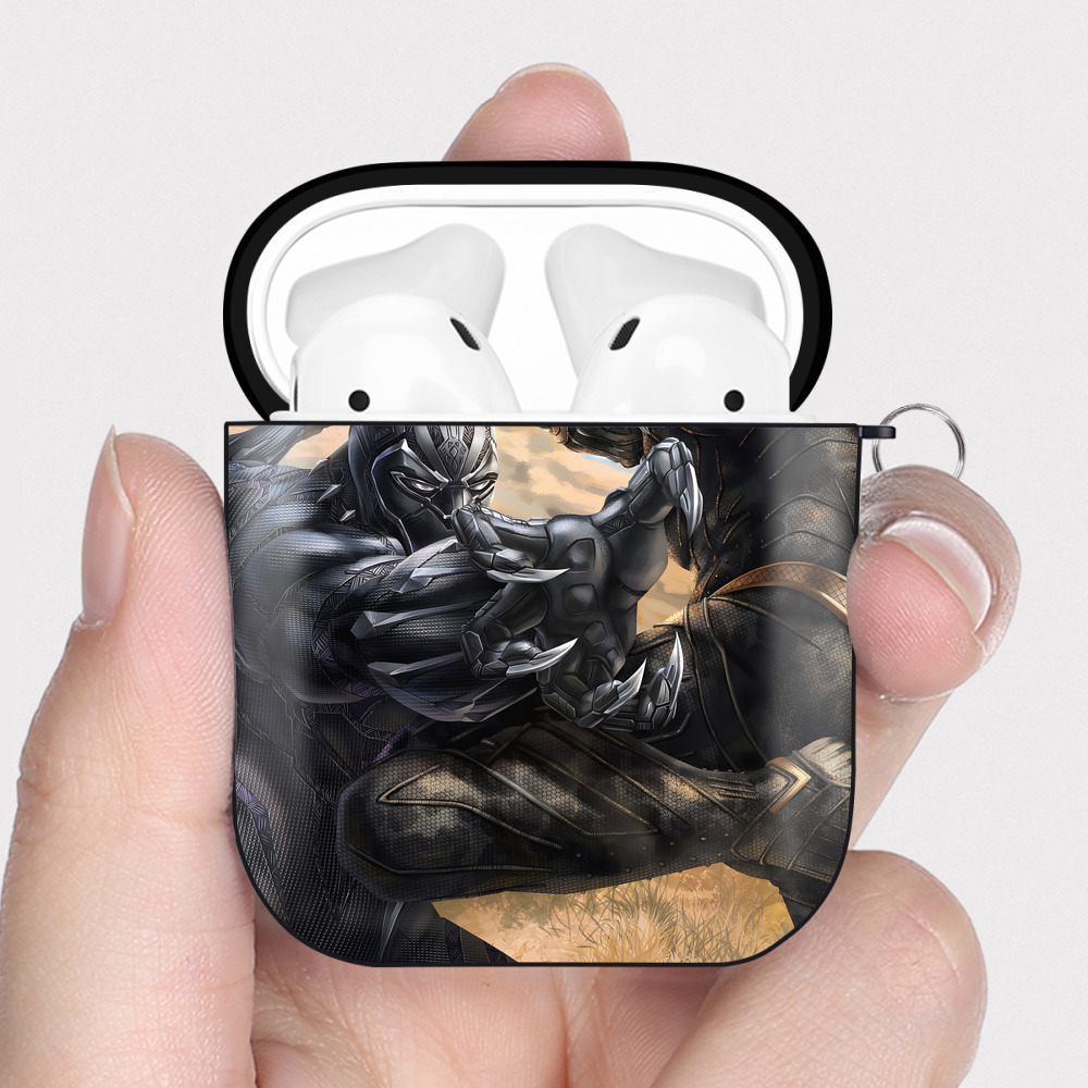 （画像用） アベンジャーズ The Avengers AirPods 第2世代保護ケース ハードシェル ブラック 耐衝撃・防指紋・カラビナ付き