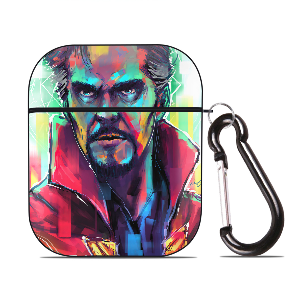 （画像用） アベンジャーズ The Avengers AirPods 第2世代保護ケース ハードシェル ブラック 耐衝撃・防指紋・カラビナ付き