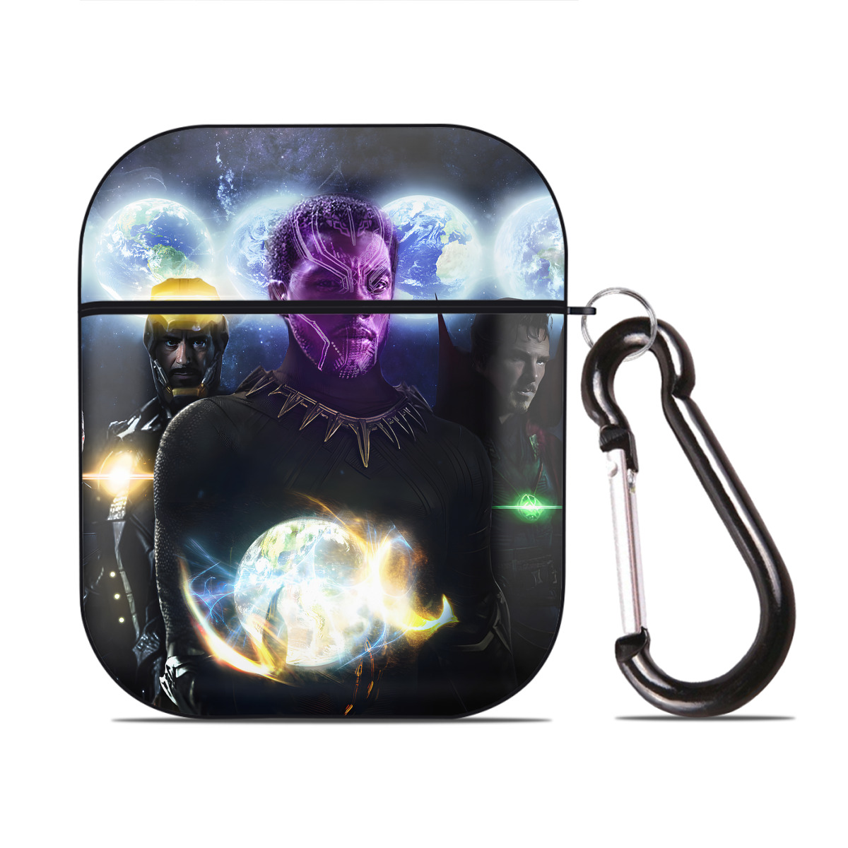 （画像用） アベンジャーズ The Avengers AirPods 第2世代保護ケース ハードシェル ブラック 耐衝撃・防指紋・カラビナ付き