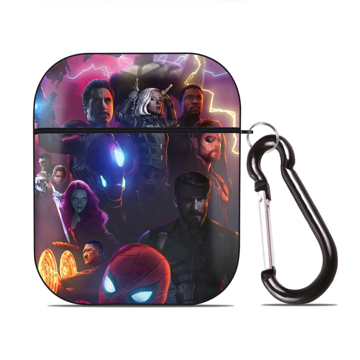 （画像用） アベンジャーズ The Avengers AirPods 第2世代保護ケース ハードシェル ブラック 耐衝撃・防指紋・カラビナ付き