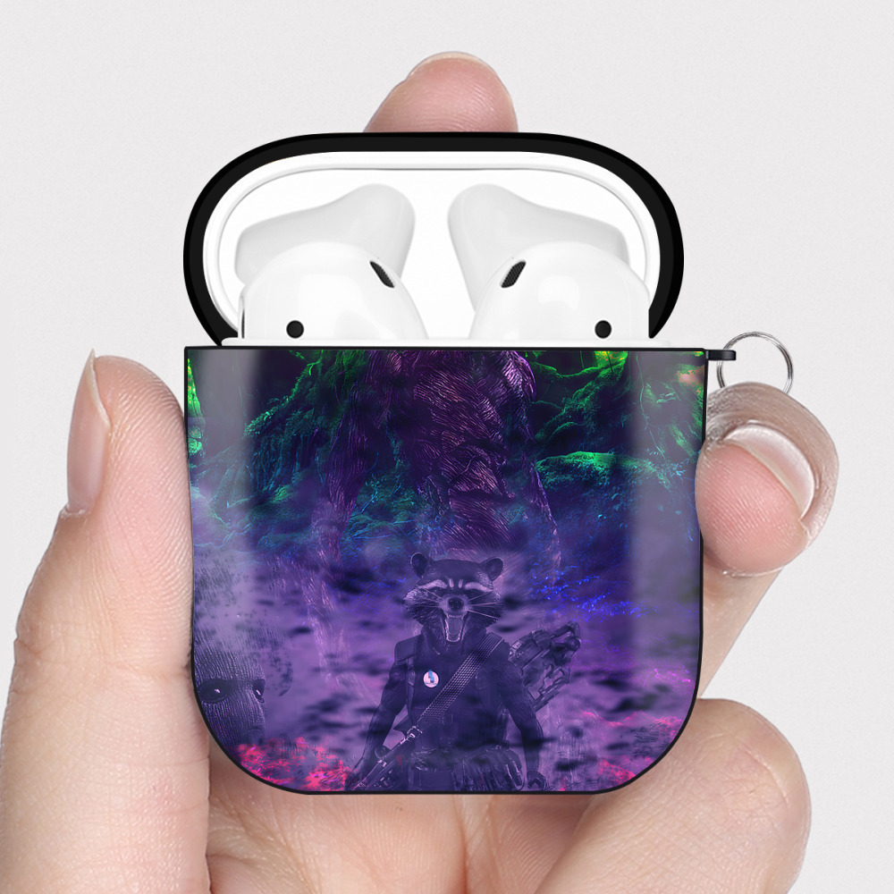 （画像用） アベンジャーズ The Avengers AirPods 第2世代保護ケース ハードシェル ブラック 耐衝撃・防指紋・カラビナ付き