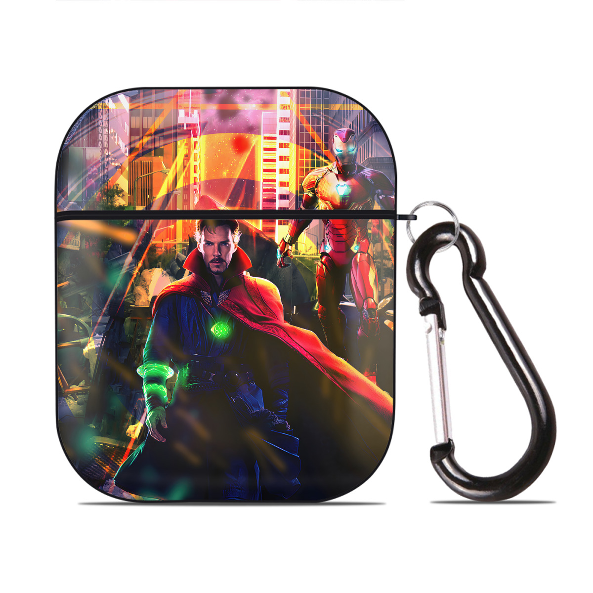 （画像用） アベンジャーズ The Avengers AirPods 第2世代保護ケース ハードシェル ブラック 耐衝撃・防指紋・カラビナ付き
