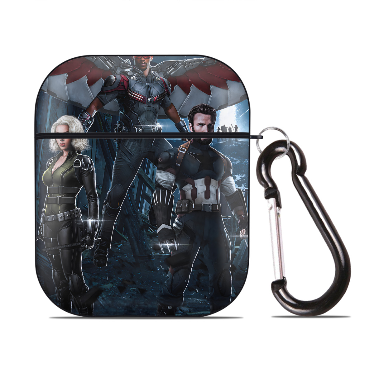 （画像用） アベンジャーズ The Avengers AirPods 第2世代保護ケース ハードシェル ブラック 耐衝撃・防指紋・カラビナ付き