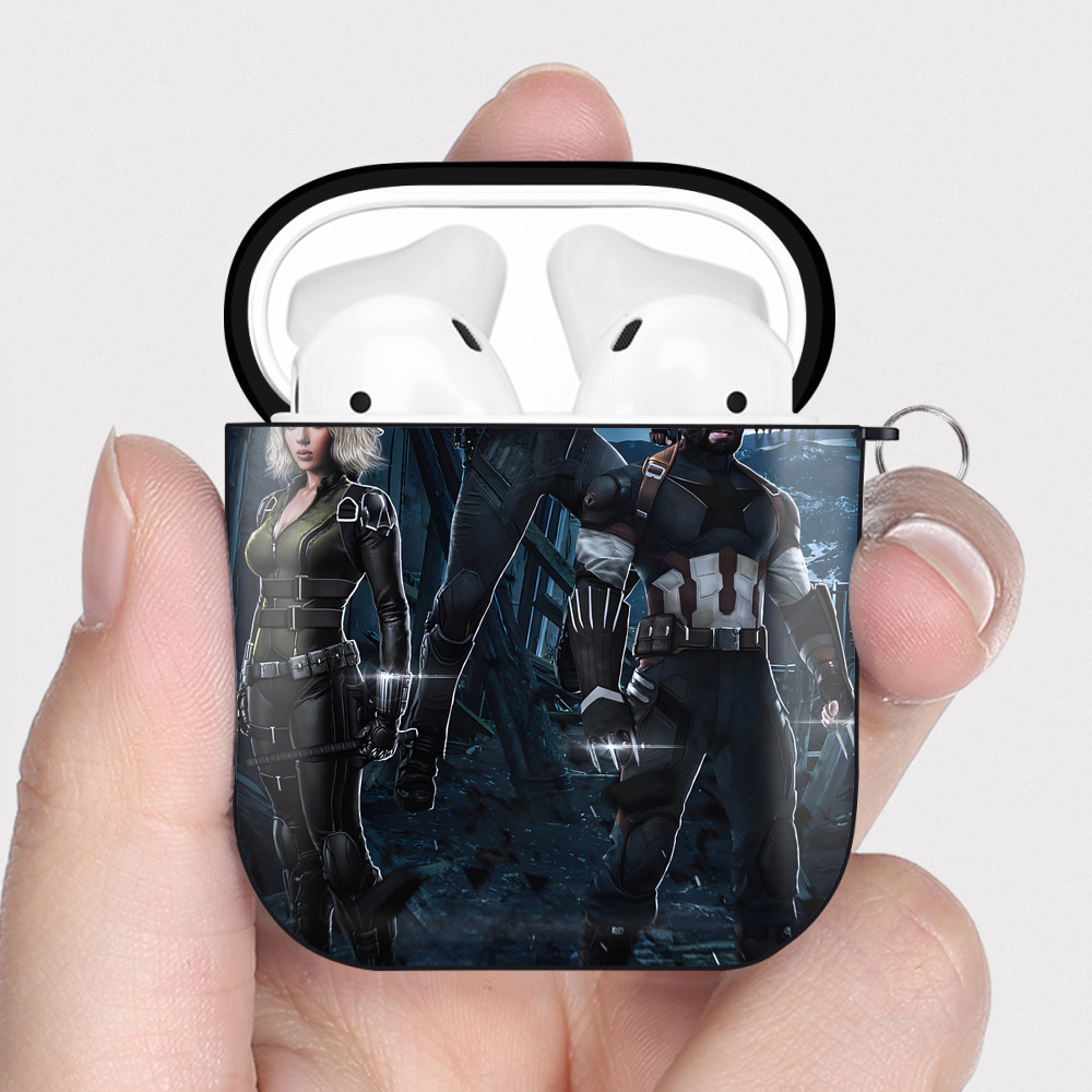（画像用） アベンジャーズ The Avengers AirPods 第2世代保護ケース ハードシェル ブラック 耐衝撃・防指紋・カラビナ付き