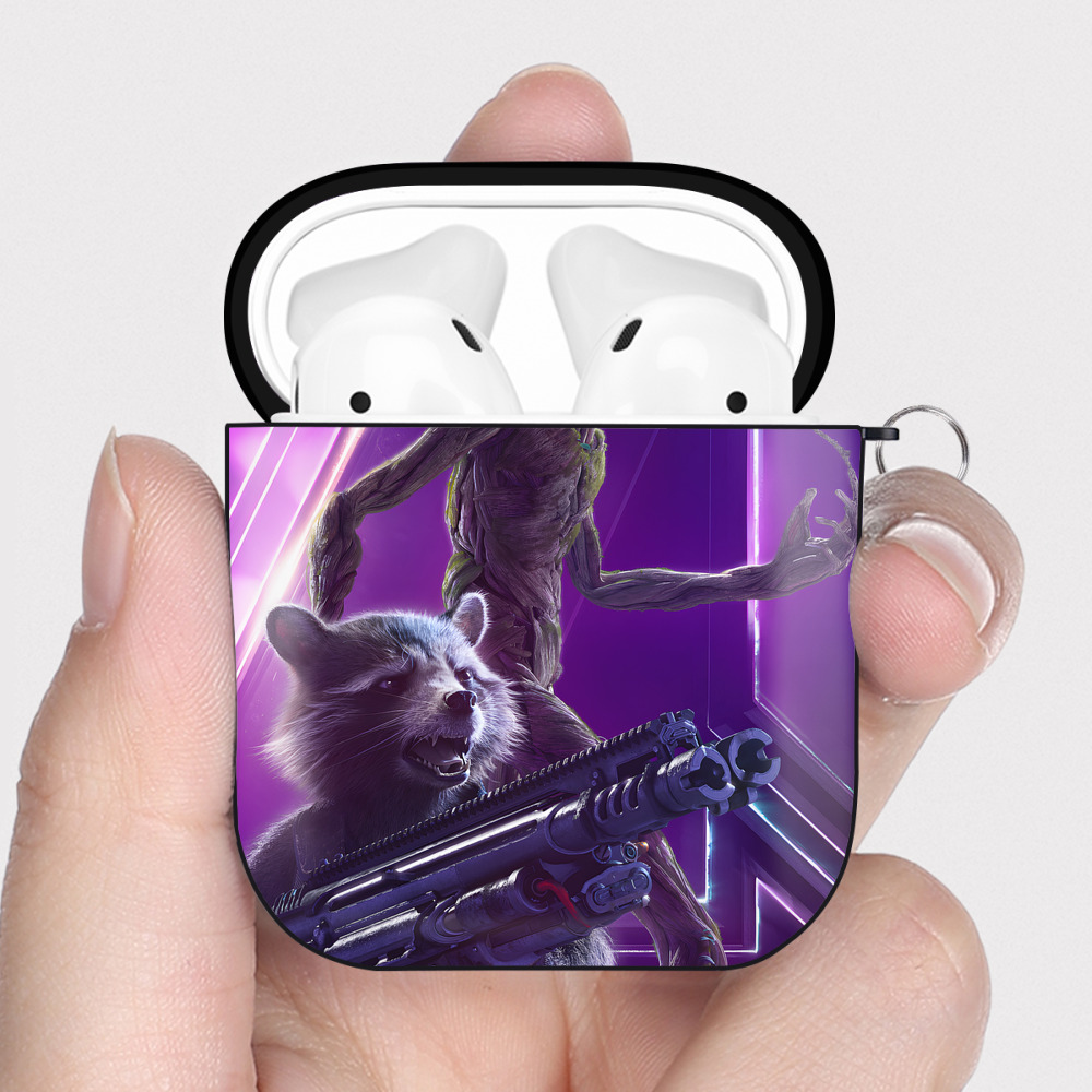 （画像用） アベンジャーズ The Avengers AirPods 第2世代保護ケース ハードシェル ブラック 耐衝撃・防指紋・カラビナ付き