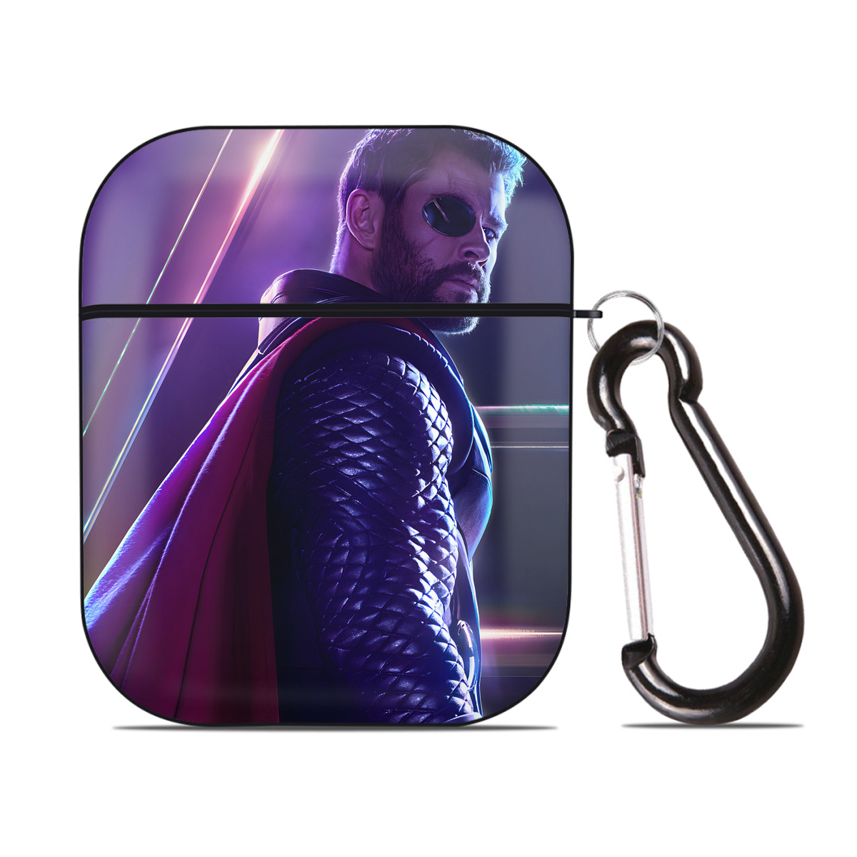 （画像用） アベンジャーズ The Avengers AirPods 第2世代保護ケース ハードシェル ブラック 耐衝撃・防指紋・カラビナ付き