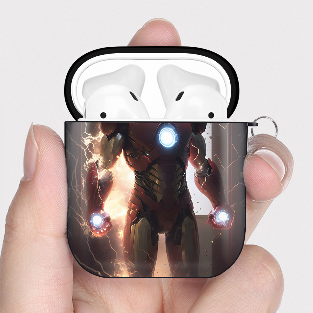 （画像用） アベンジャーズ The Avengers AirPods 第2世代保護ケース ハードシェル ブラック 耐衝撃・防指紋・カラビナ付き