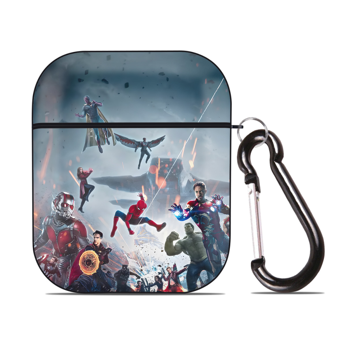 （画像用） アベンジャーズ The Avengers AirPods 第2世代保護ケース ハードシェル ブラック 耐衝撃・防指紋・カラビナ付き