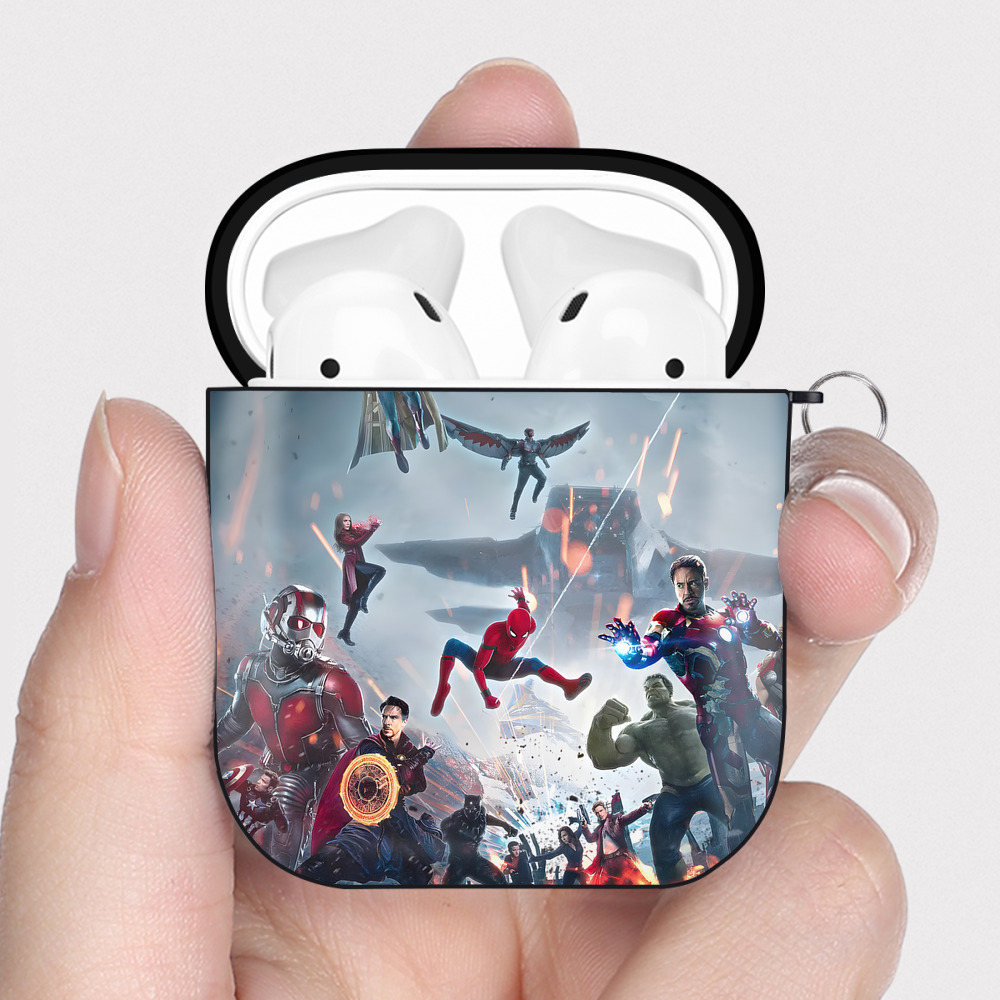 （画像用） アベンジャーズ The Avengers AirPods 第2世代保護ケース ハードシェル ブラック 耐衝撃・防指紋・カラビナ付き