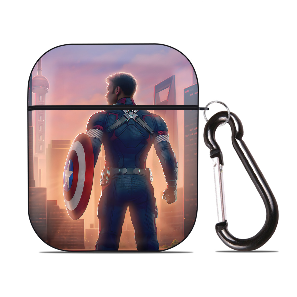 （画像用） アベンジャーズ The Avengers AirPods 第2世代保護ケース ハードシェル ブラック 耐衝撃・防指紋・カラビナ付き