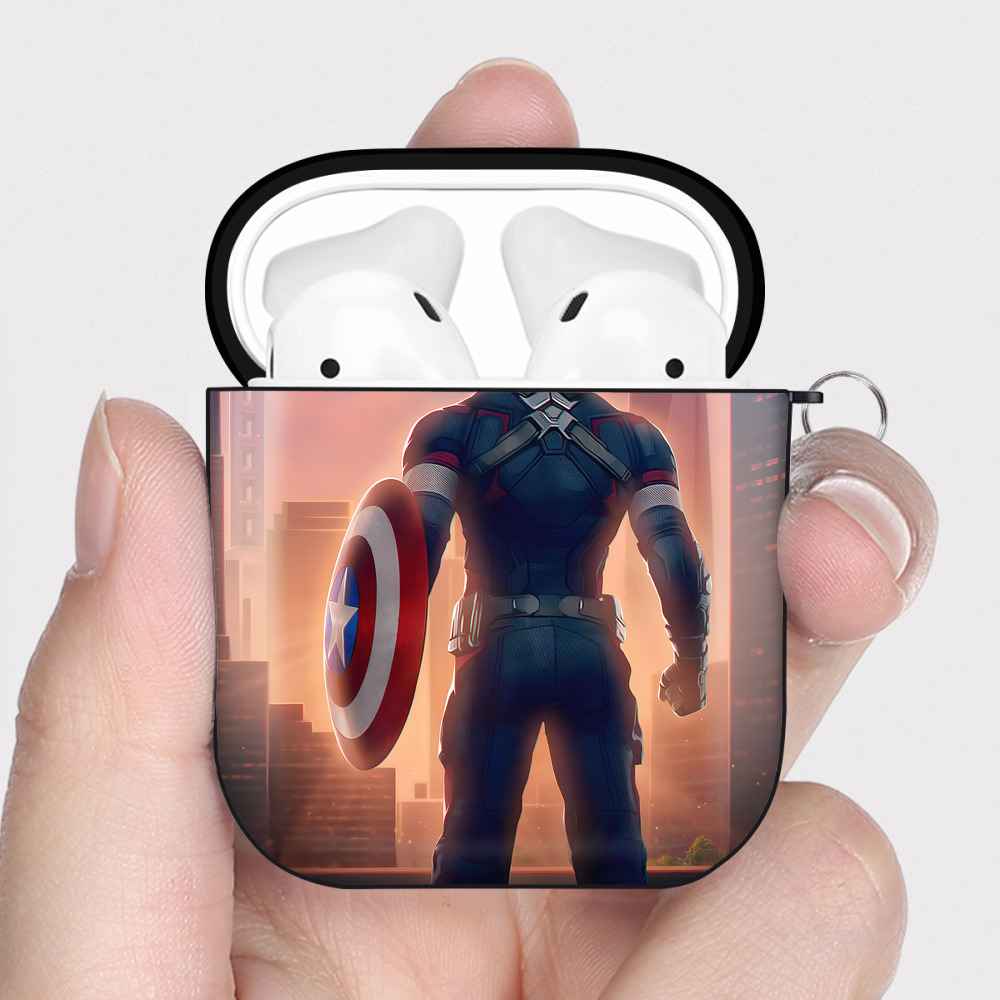 （画像用） アベンジャーズ The Avengers AirPods 第2世代保護ケース ハードシェル ブラック 耐衝撃・防指紋・カラビナ付き