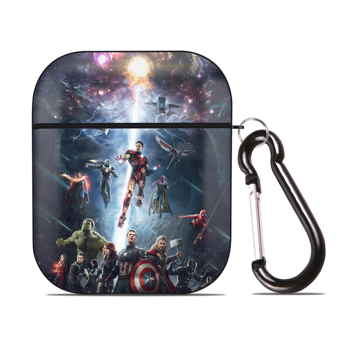 （画像用） アベンジャーズ The Avengers AirPods 第2世代保護ケース ハードシェル ブラック 耐衝撃・防指紋・カラビナ付き