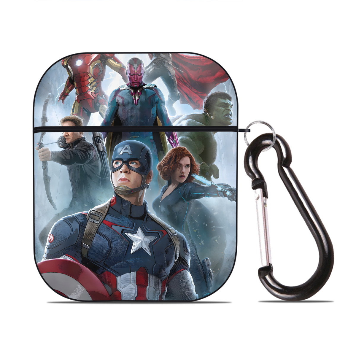 （画像用） アベンジャーズ The Avengers AirPods 第2世代保護ケース ハードシェル ブラック 耐衝撃・防指紋・カラビナ付き