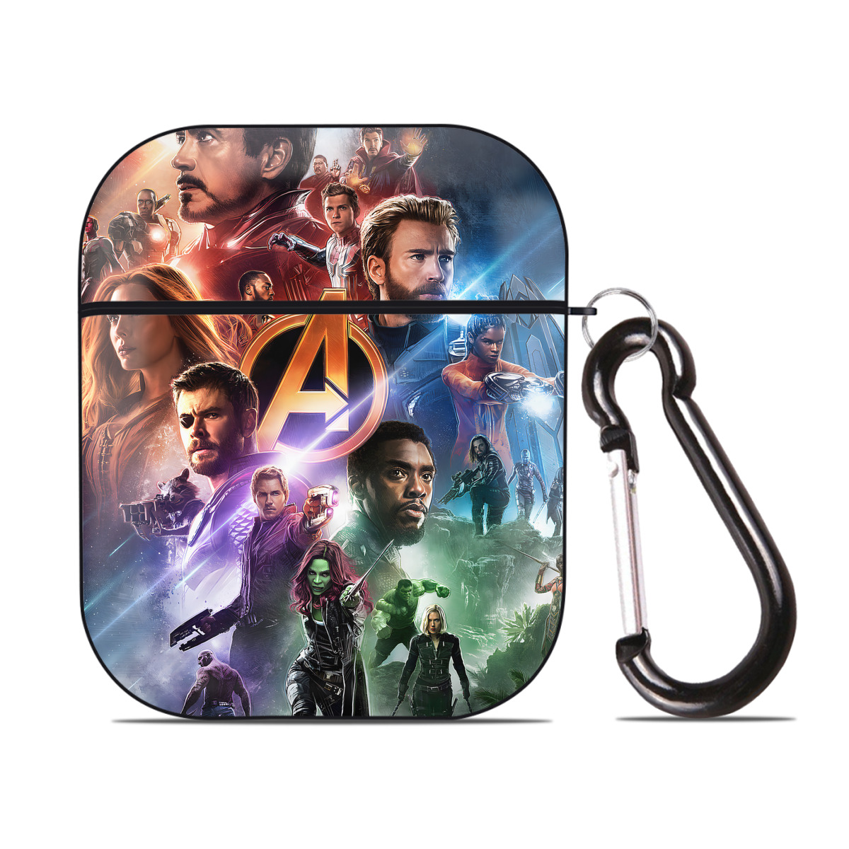 （画像用） アベンジャーズ The Avengers AirPods 第2世代保護ケース ハードシェル ブラック 耐衝撃・防指紋・カラビナ付き