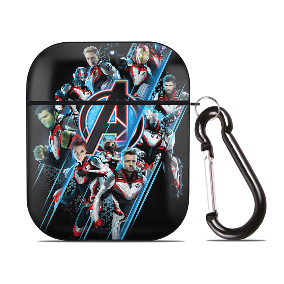 （画像用） アベンジャーズ The Avengers AirPods 第2世代保護ケース ハードシェル ブラック 耐衝撃・防指紋・カラビナ付き