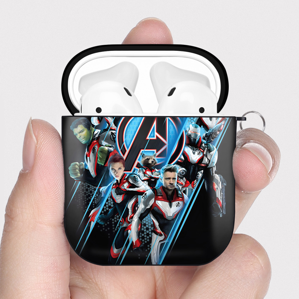 （画像用） アベンジャーズ The Avengers AirPods 第2世代保護ケース ハードシェル ブラック 耐衝撃・防指紋・カラビナ付き