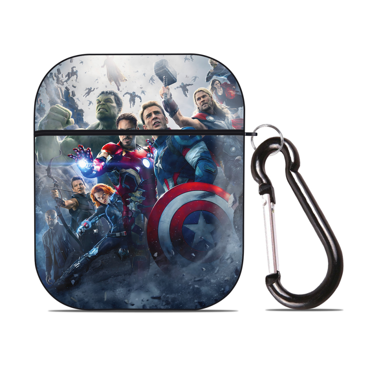 （画像用） アベンジャーズ The Avengers AirPods 第2世代保護ケース ハードシェル ブラック 耐衝撃・防指紋・カラビナ付き