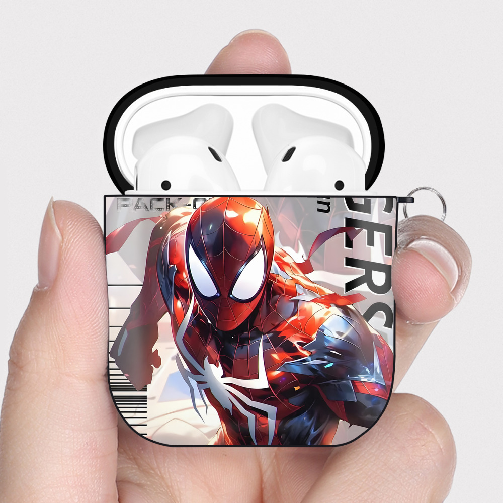 （画像用） アベンジャーズ The Avengers AirPods 第2世代保護ケース ハードシェル ブラック 耐衝撃・防指紋・カラビナ付き