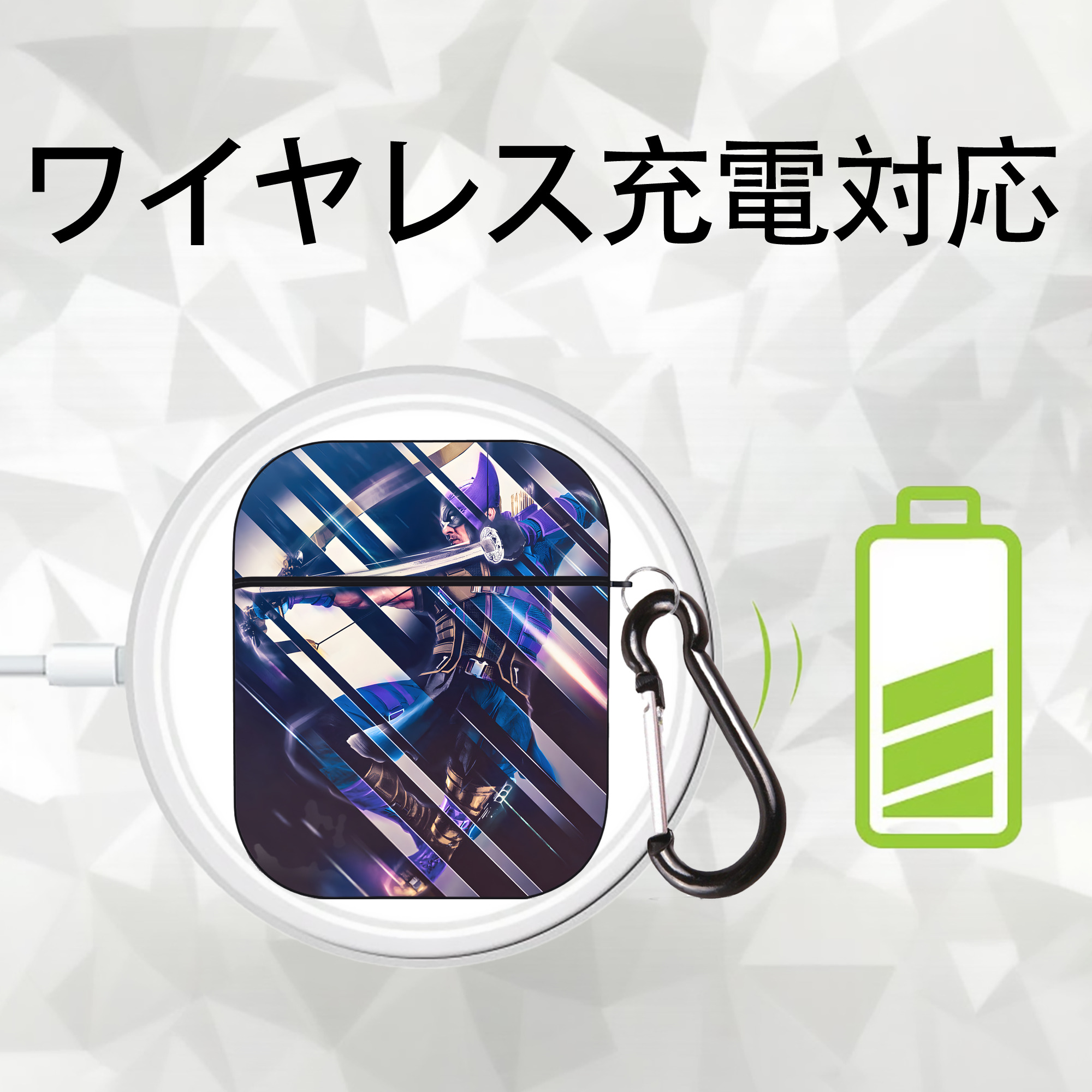 アベンジャーズ The Avengers AirPods 第2世代保護ケース ハードシェル ブラック 耐衝撃・防指紋・カラビナ付き