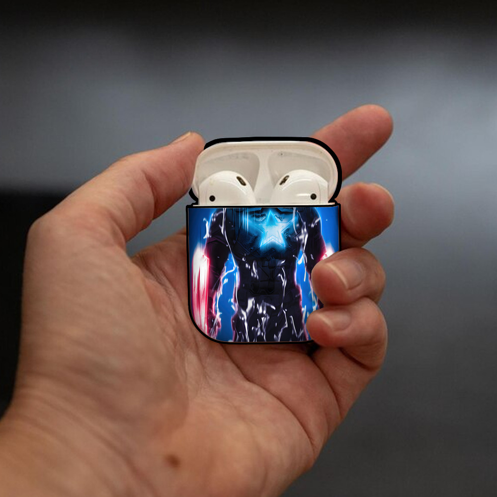 アベンジャーズ The Avengers AirPods 第2世代保護ケース ハードシェル ブラック 耐衝撃・防指紋・カラビナ付き