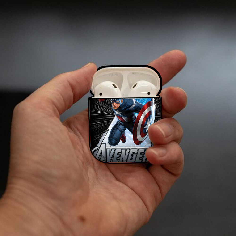 アベンジャーズ The Avengers AirPods 第2世代保護ケース ハードシェル ブラック 耐衝撃・防指紋・カラビナ付き