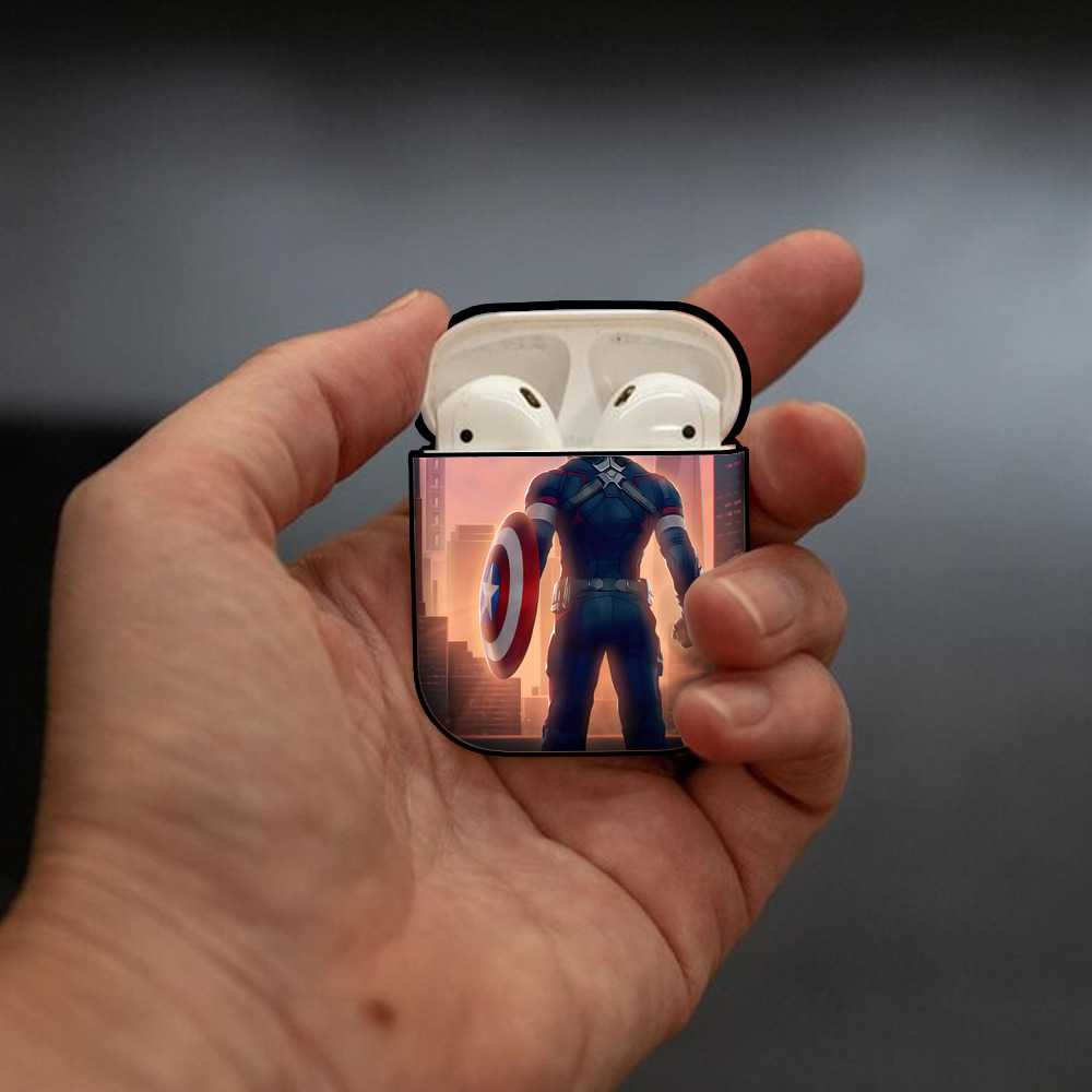アベンジャーズ The Avengers AirPods 第2世代保護ケース ハードシェル ブラック 耐衝撃・防指紋・カラビナ付き