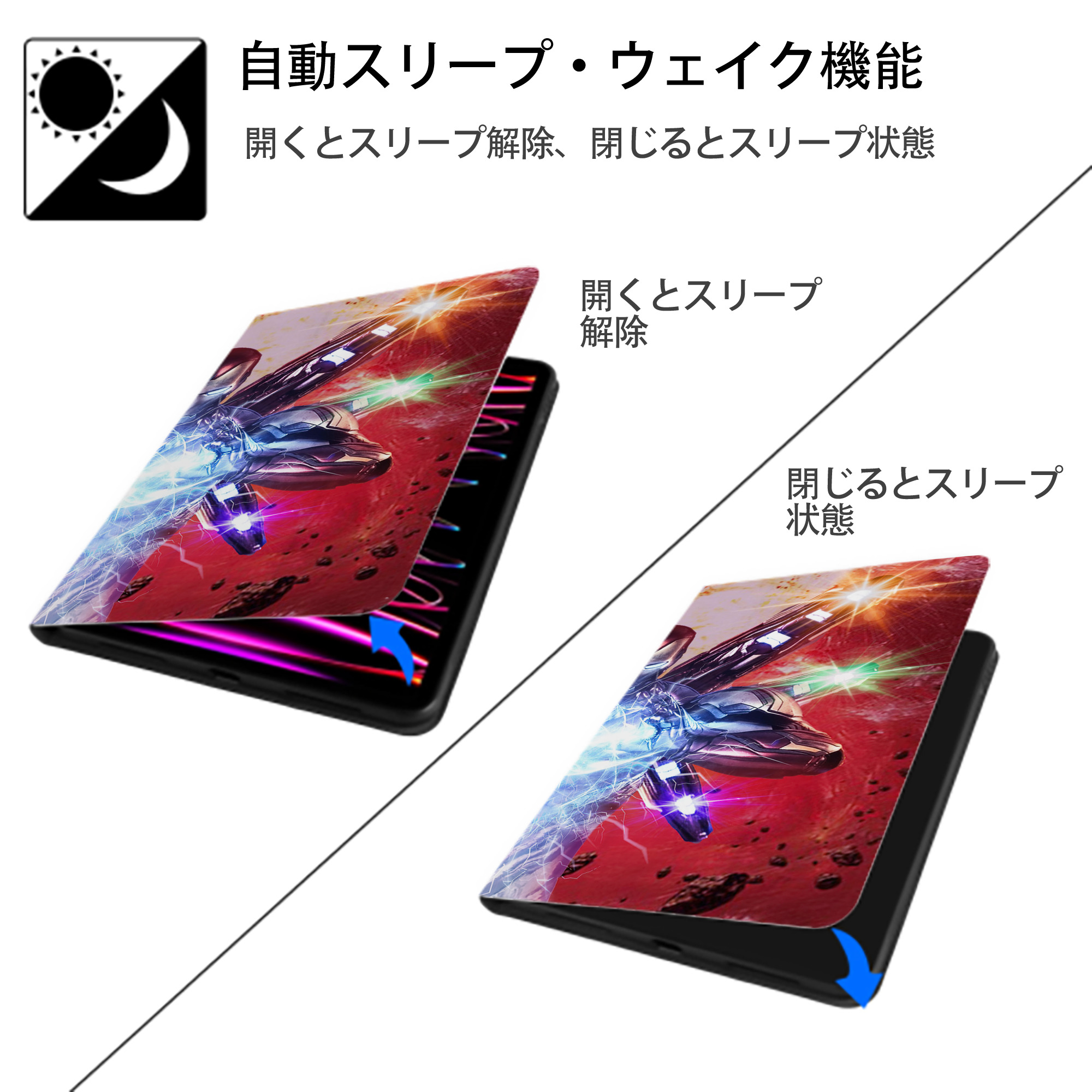 アベンジャーズ The Avengers IPad ケース ブック型 PUレザー TPU 耐衝撃 軽量 薄型 ペン収納なし 全面保護 IPad 各モデル対応