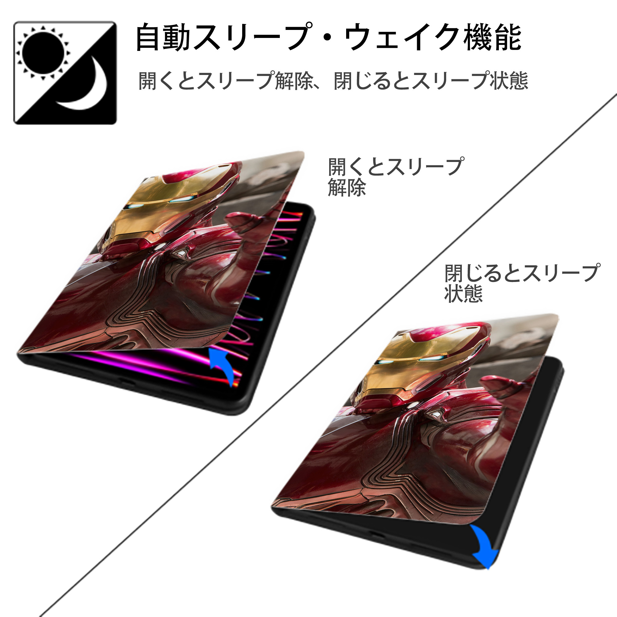 アベンジャーズ The Avengers IPad ケース ブック型 PUレザー TPU 耐衝撃 軽量 薄型 ペン収納なし 全面保護 IPad 各モデル対応