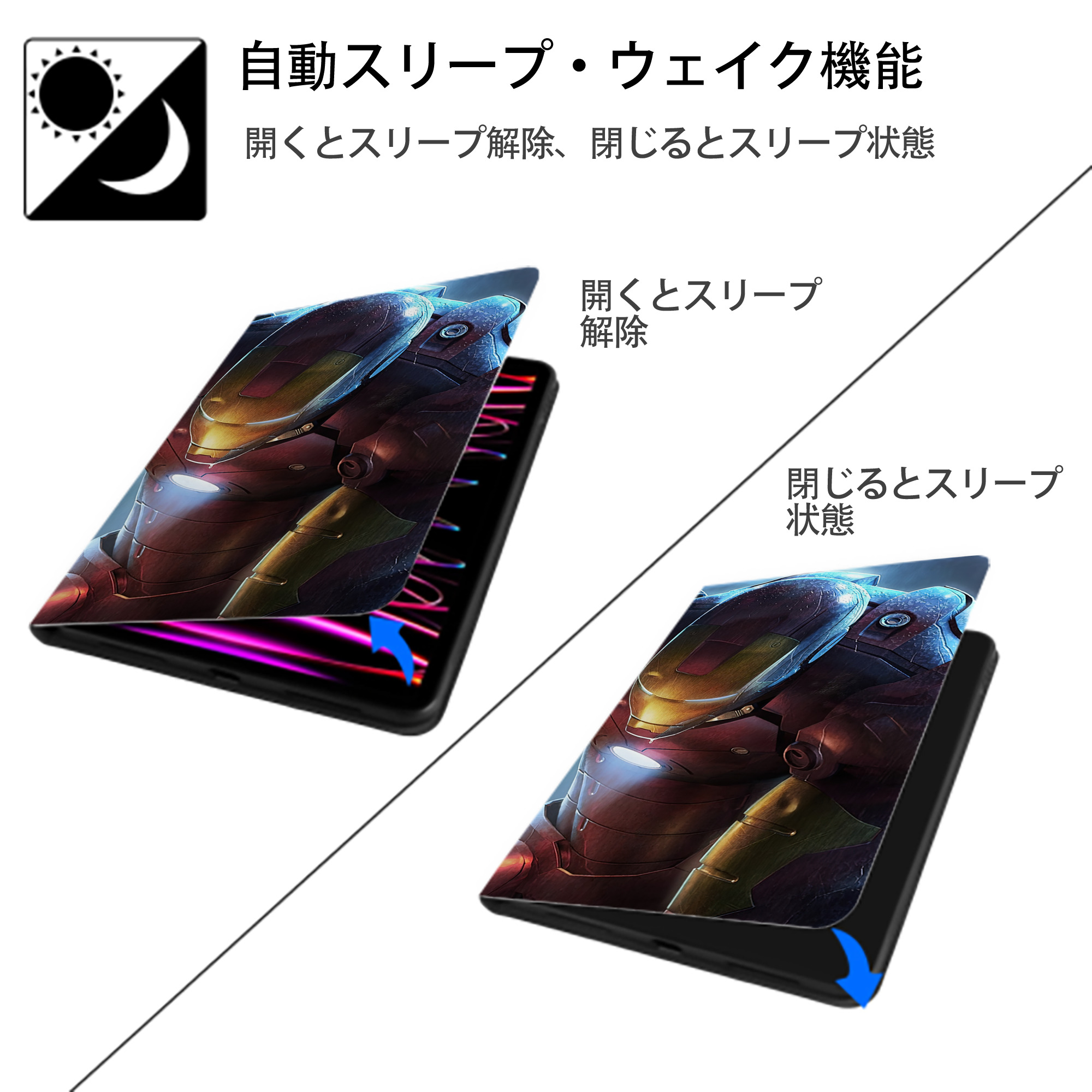 アベンジャーズ The Avengers IPad ケース ブック型 PUレザー TPU 耐衝撃 軽量 薄型 ペン収納なし 全面保護 IPad 各モデル対応