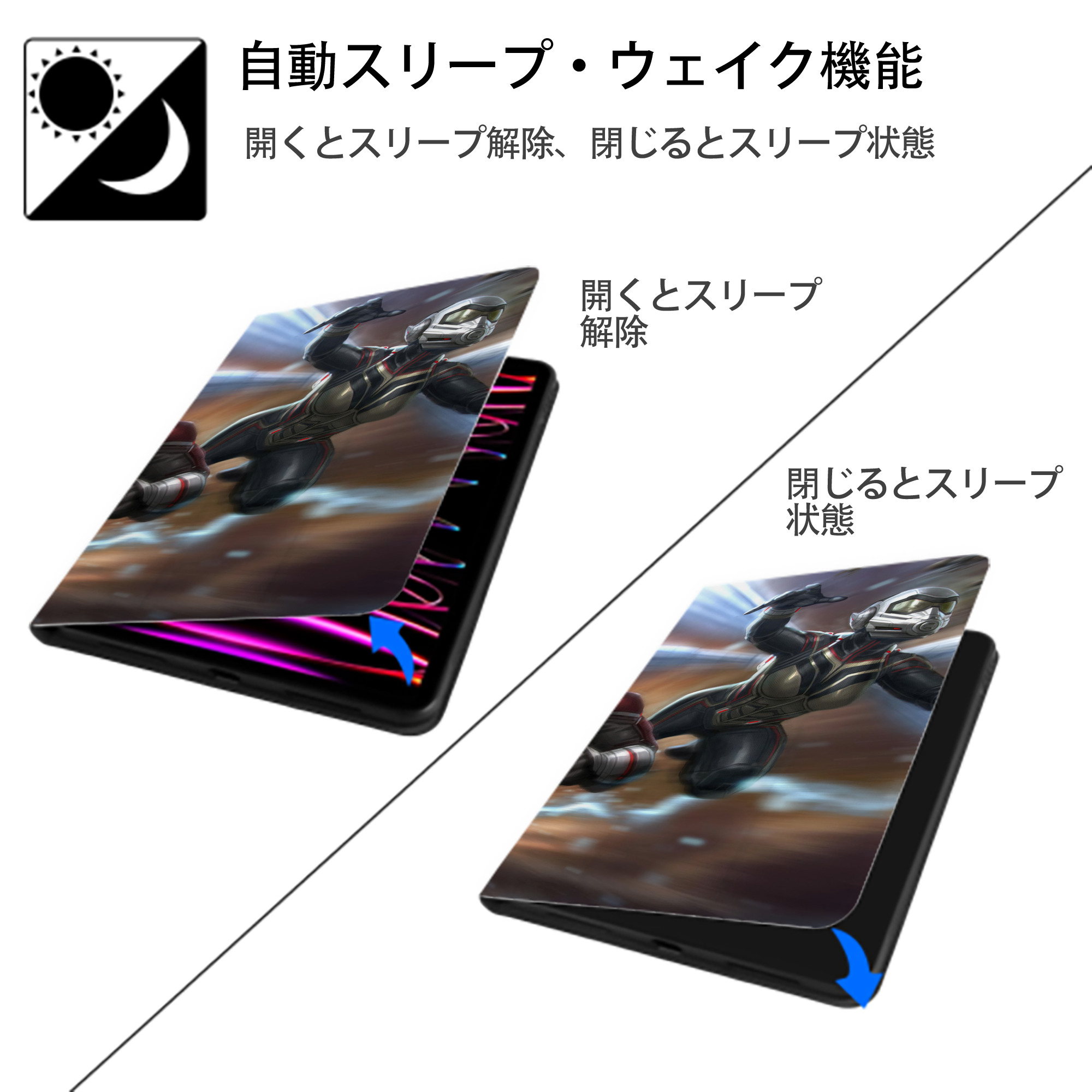 アベンジャーズ The Avengers IPad ケース ブック型 PUレザー TPU 耐衝撃 軽量 薄型 ペン収納なし 全面保護 IPad 各モデル対応