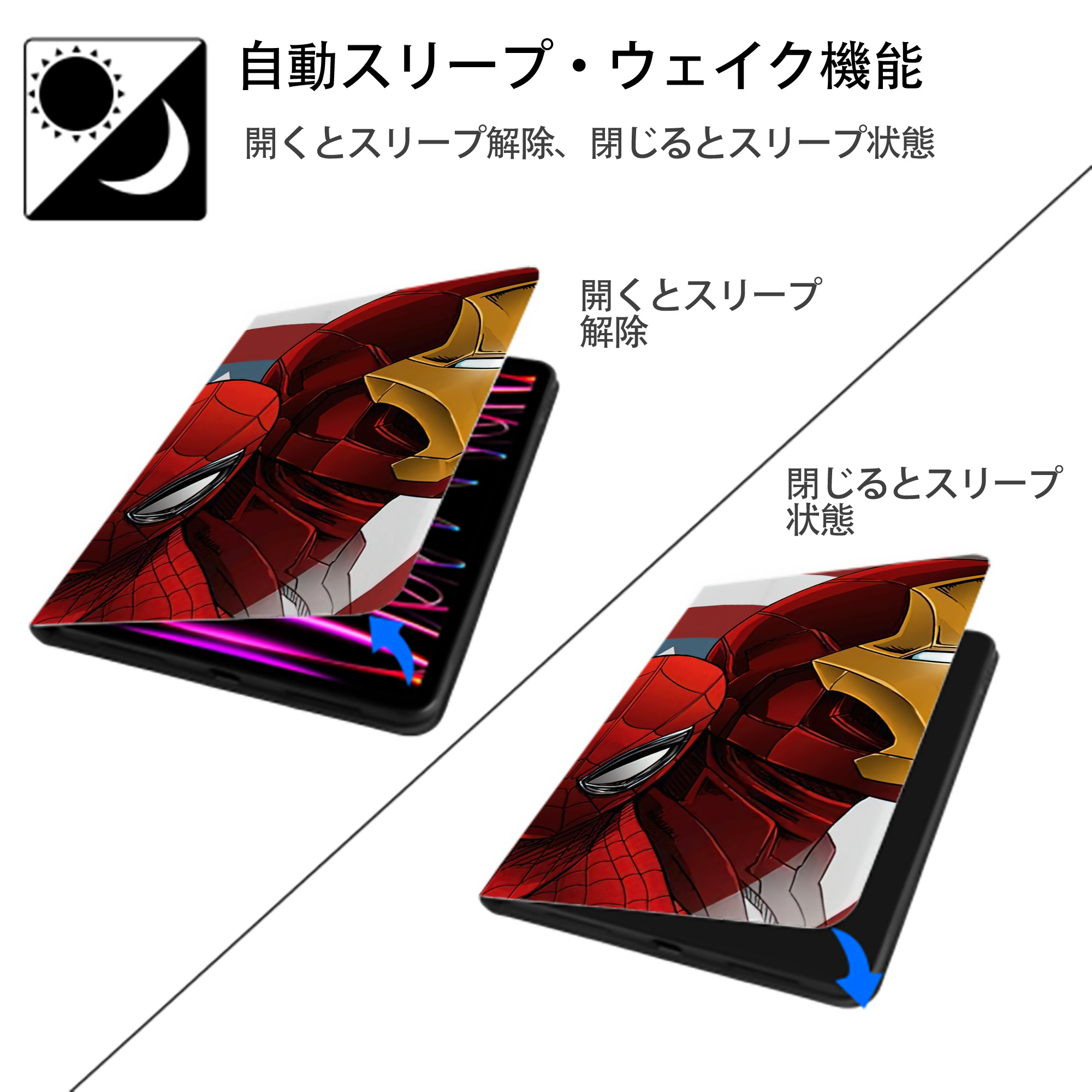 アベンジャーズ The Avengers IPad ケース ブック型 PUレザー TPU 耐衝撃 軽量 薄型 ペン収納なし 全面保護 IPad 各モデル対応