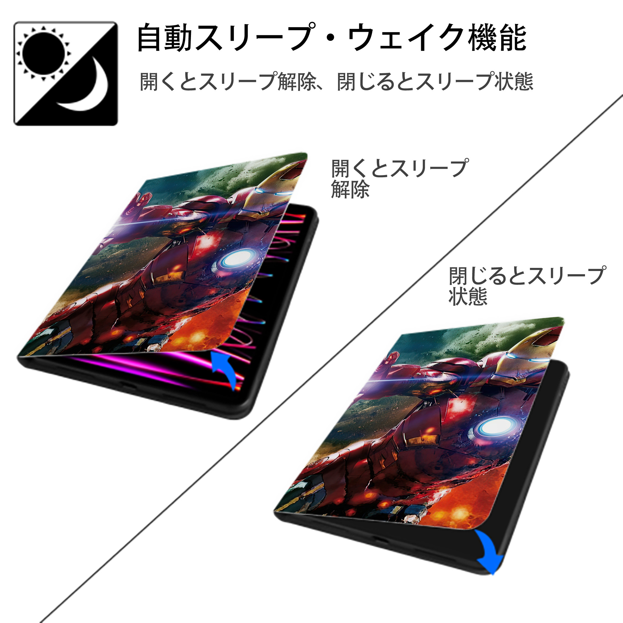 アベンジャーズ The Avengers IPad ケース ブック型 PUレザー TPU 耐衝撃 軽量 薄型 ペン収納なし 全面保護 IPad 各モデル対応