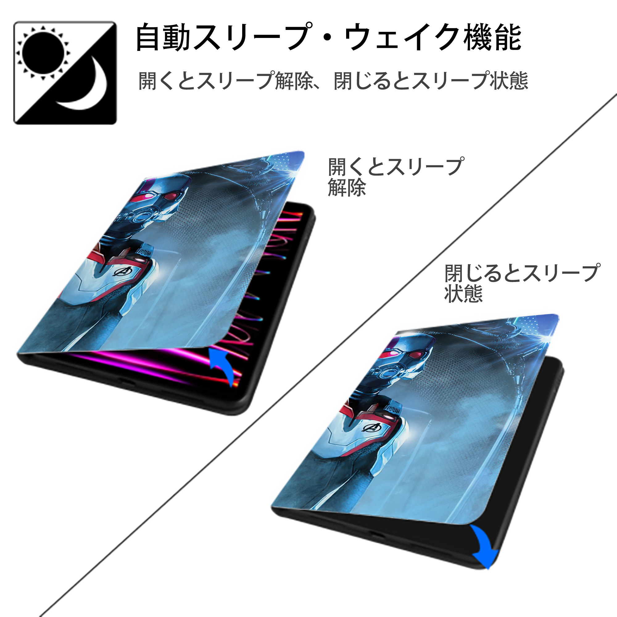 アベンジャーズ The Avengers IPad ケース ブック型 PUレザー TPU 耐衝撃 軽量 薄型 ペン収納なし 全面保護 IPad 各モデル対応