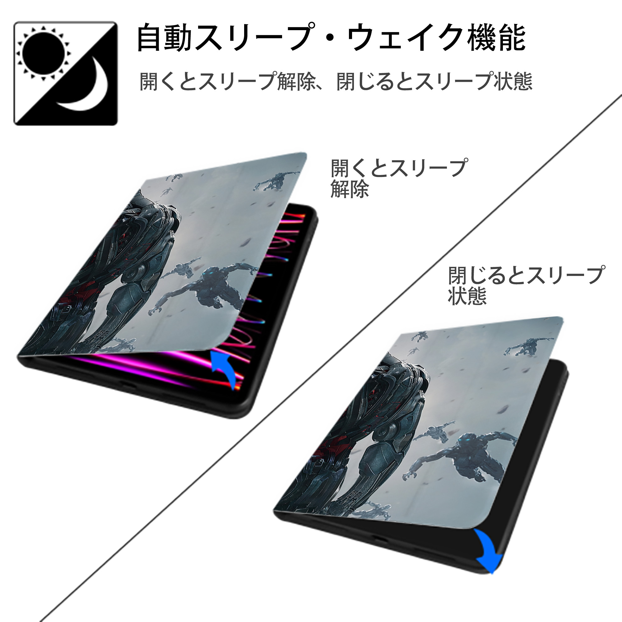 アベンジャーズ The Avengers IPad ケース ブック型 PUレザー TPU 耐衝撃 軽量 薄型 ペン収納なし 全面保護 IPad 各モデル対応